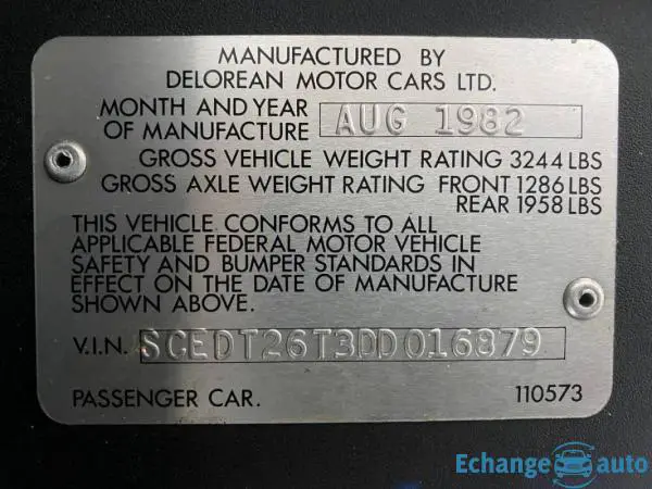 Delorean DMC-12 1983 prix tout compris