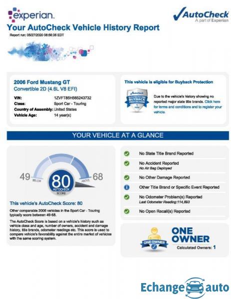 Ford Mustang Gt prémium v8 cab 2006 prix tout compris