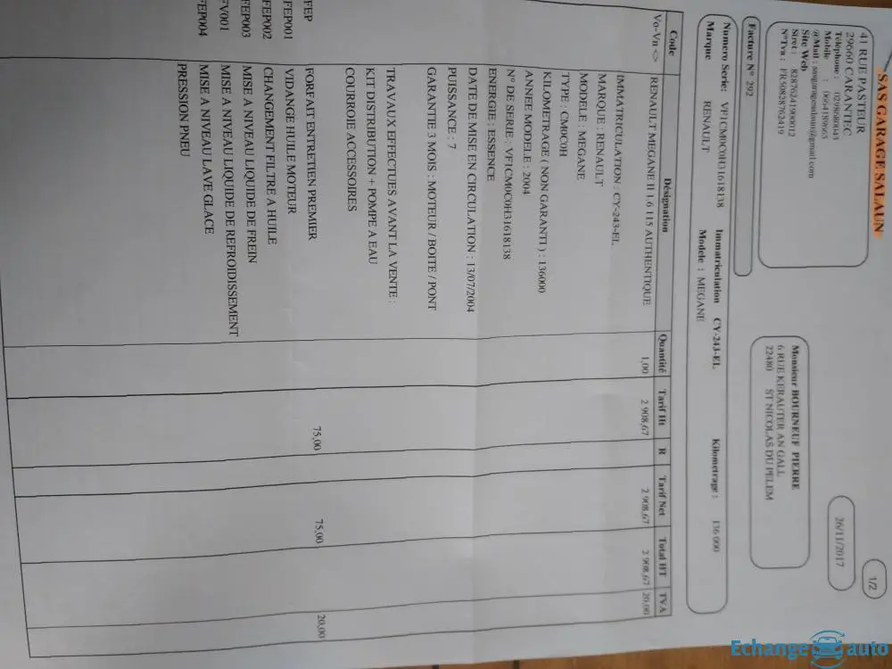 Échange Mégane 2 1.6 /16v